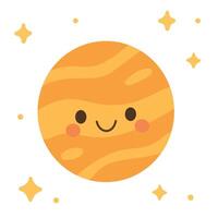 Bright orange Jupiter with striped texture and a happy face, great for science education tools, planetary graphics, or solar system decor for children vector
