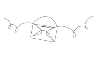 Continuous one line drawing of an open envelope with a letter inside. Minimalist illustration. Simple linear mail symbol. Modern hand drawn postal icon on white. vector