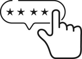 Digital Hand Points to 4Star Review in Speech Bubble, Black and White Illustration vector