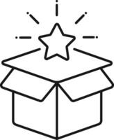 Star Icon Shining Above Open Cardboard Box Line Art Illustration Graphic vector