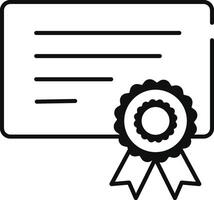 Black and White Certificate Icon with Ribbon and Lines of Text Illustration vector
