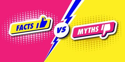 Facts vs myths card 3d style on colorful halftone background vector