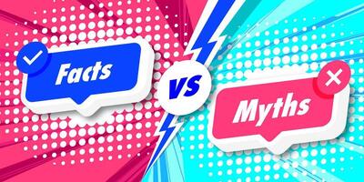 Facts vs myths card 3d style on bright halftone background vector
