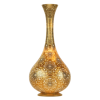 Elegant gold table lamp with intricate floral pattern illuminated design png