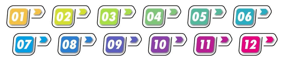 Bullet points numbers from 1 to 12 list markers trendy style vector