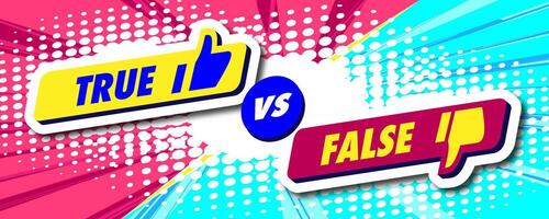 True vs false banner 3d style colorful halftone background vector