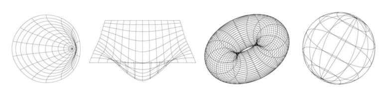 Geometry wireframe shapes and grids black vector