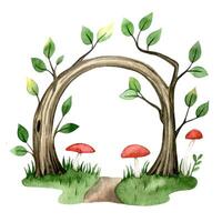 fairytale forest, watercolor frame of trees cartoon illustration. vector