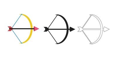 Three stylized representations of a bow and arrow in different artistic styles vector