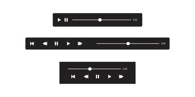 Collection of minimalist black media player interfaces with play pause and seek controls vector