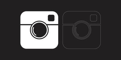 Classic camera icon in solid white and outline style on dark background vector