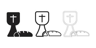 Christian communion symbols chalice and bread in solid outline and line art styles vector