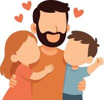 happy father and children with hearts in the background vector