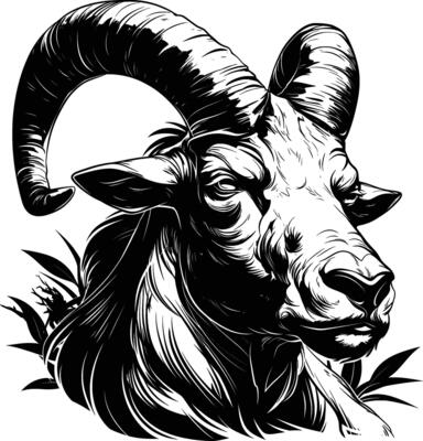 Goat Head Profile Studied Expression Black White Line Art