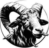 Goat Head Profile Black White Line Art Decorative vector