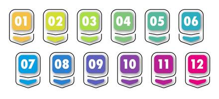 Bullet points numbers from 1 to 12 list markers for design project, banner vector