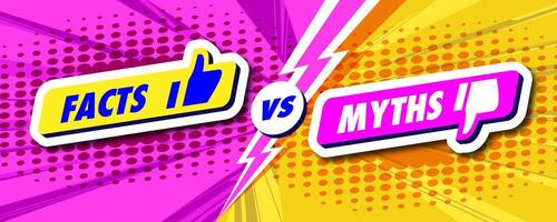 Facts vs myths card 3d style on color halftone background vector