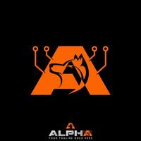 initial A font head dog wolf animal wild dot tech fox predator alpha monogram vector