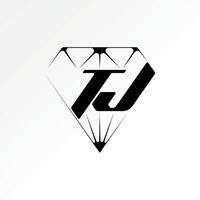 abstract unique diamond line art initial TJ font love to elegant ring luxury vector