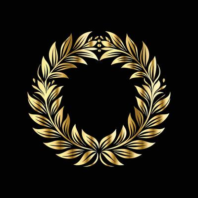 golden laurel wreath on black background. vintage frames