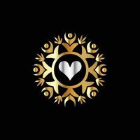 golden heart symbol with people in the center on a black background vector