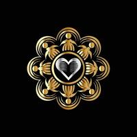 a golden heart with people in it on a black background vector