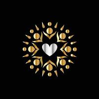 golden people in a circle with hearts on a black background vector