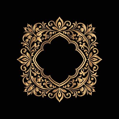 golden frame with floral pattern on black background. decorative elements