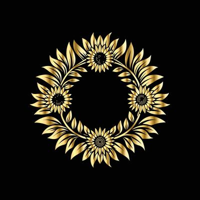 golden wreath on black background. gold vintage frames