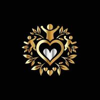 a gold heart with two children in it vector