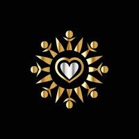 golden heart with people in it on a black background vector