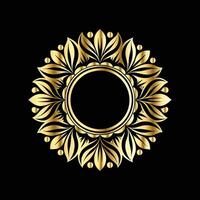 golden frame with leaves on black background vector