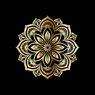 golden mandala design on black background