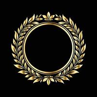 golden laurel wreath on black background. Vintage gold frame with floral ornament. vector
