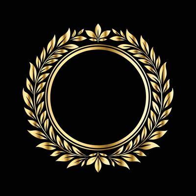 golden laurel wreath on black background. Vintage gold frame with floral ornament.
