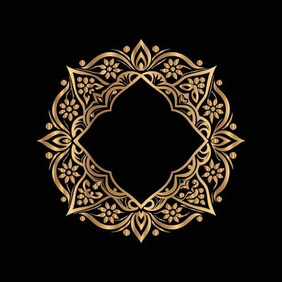 golden frame with floral pattern on black background. wedding
