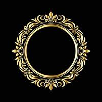 golden frame with floral pattern on black background, decorative elements. vector