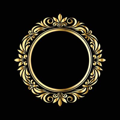 golden frame with floral pattern on black background, decorative elements.