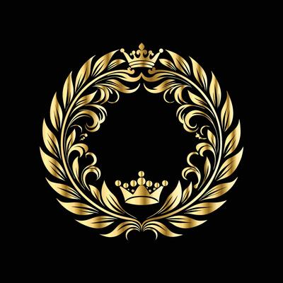 golden crown with leaves and wreath on black background