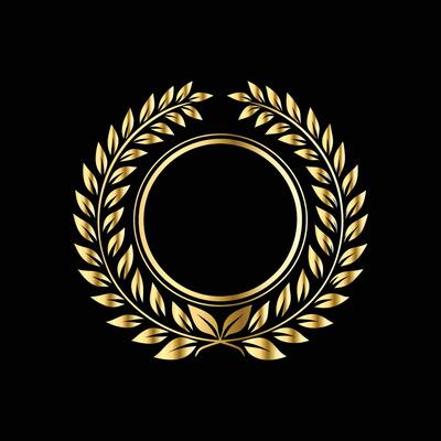 golden laurel wreath on black background. with floral ornament