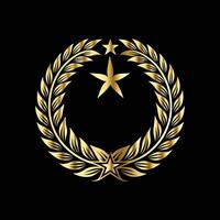 golden laurel wreath with star on black background vector