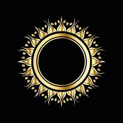 golden frame with sun on black background