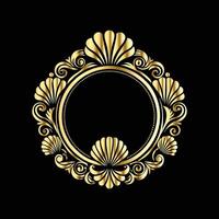 golden frame with shells on black background. vector