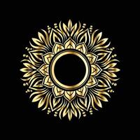 golden round frame with floral pattern on black background vector