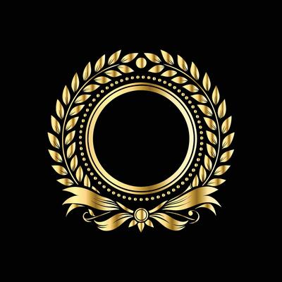 golden laurel wreath on black background. with floral ornament.