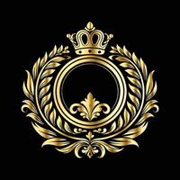 golden crown with laurel wreath on black background. vector