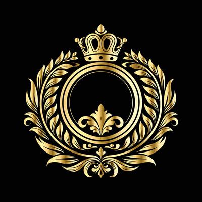 golden crown with laurel wreath on black background.