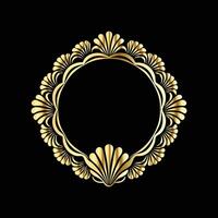 golden frame with shells on black background vector