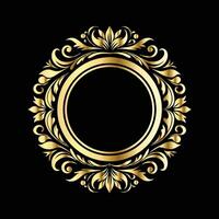 golden frame with floral pattern on black background decorative elements. vector