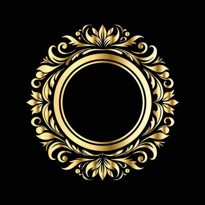 golden frame with floral pattern on black background decorative elements.